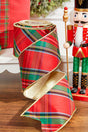4" x 10 Yard Nutcracker Plaid Dupioni Double Backed Wired Ribbon - Red