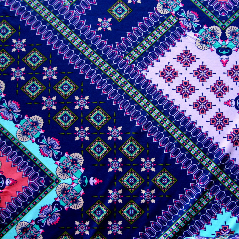 Nylon Lycra Swim Fabric Navy Mint Peach Coral Patchwork