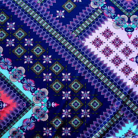 Nylon Lycra Swim Fabric Navy Mint Peach Coral Patchwork