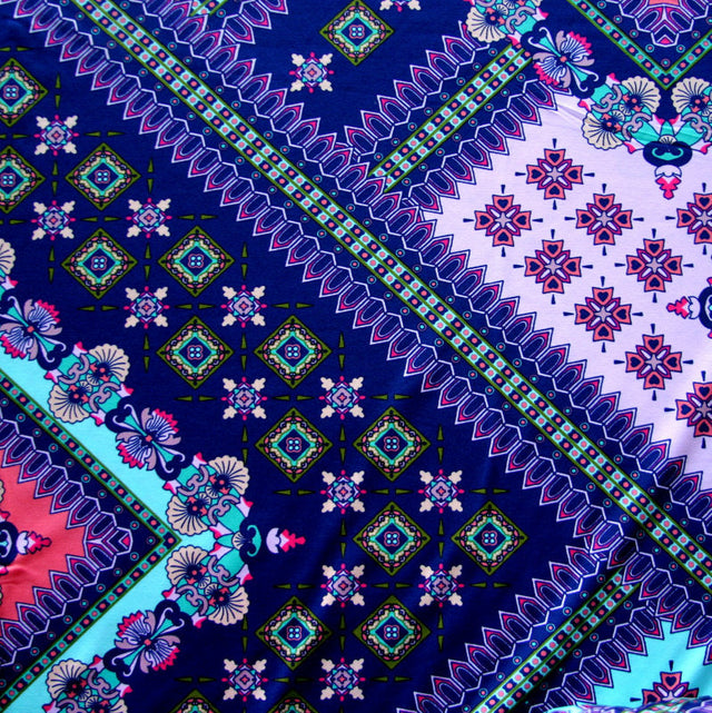 Nylon Lycra Swim Fabric Navy Mint Peach Coral Patchwork
