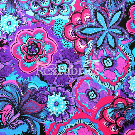 Entranced Nylon Spandex Fabric - Pink/Purple or Blue/Red, Paisley Floral Print, 58/60" Width (1 Yard)