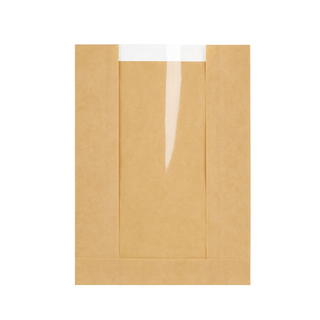 O'Creme Kraft Bread Bag with Window, 13.75" x 8.25" - Pack of 50