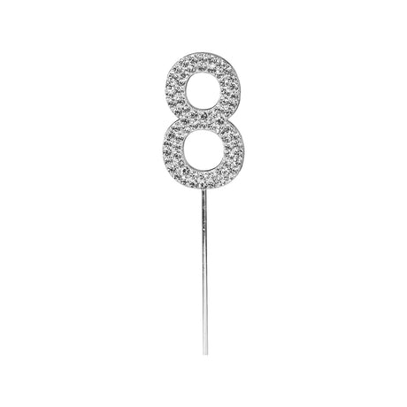 O'Creme Silver Rhinestone 'Number Eight' Cupcake Topper