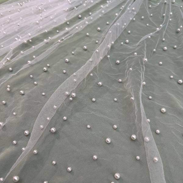 1 Yard Pearl Tulle Fabric Soft Sheer Mesh 58 Inch Width for Bridal Gowns