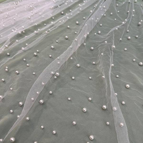 1 Yard Pearl Tulle Fabric Soft Sheer Mesh 58 Inch Width for Bridal Gowns