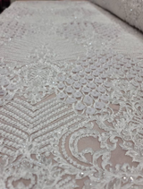 Bridal Lace 3D Chiffon Floral Embroidery Off White