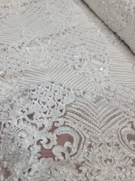 Bridal Lace 3D Chiffon Floral Embroidery Off White