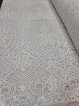 Bridal Lace 3D Chiffon Floral Embroidery Off White