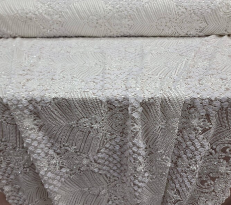 Bridal Lace 3D Chiffon Floral Embroidery Off White