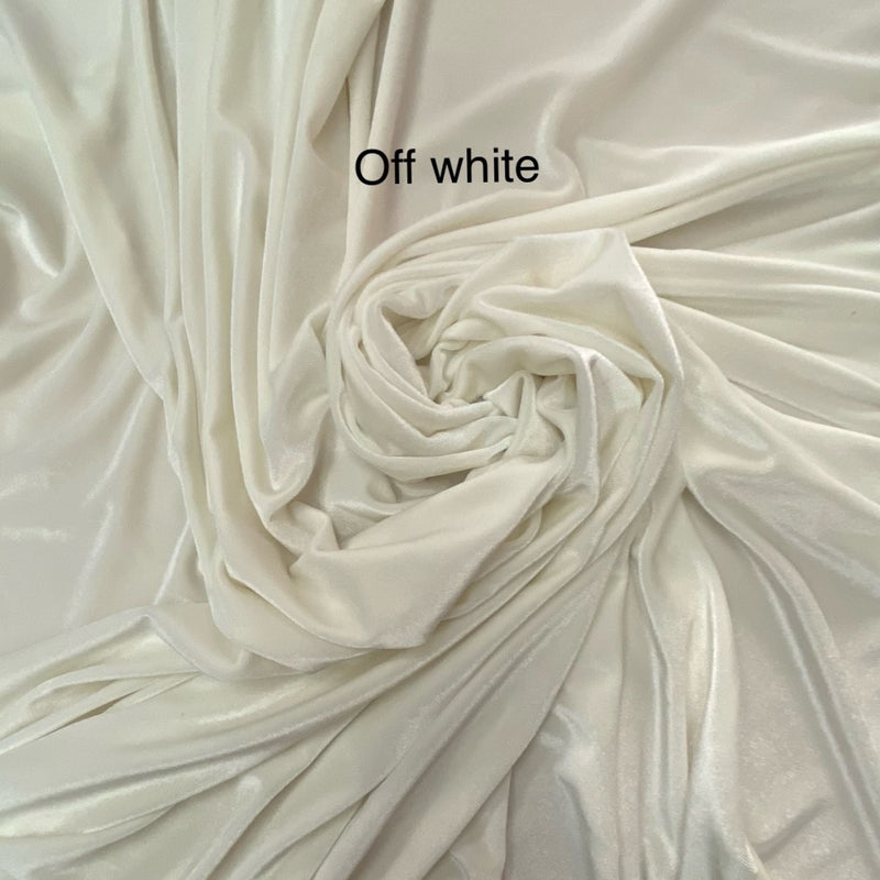 Off White Stretch Velvet Fabric - Off White, 58"-60" Width