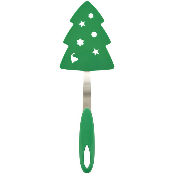 Wilton Green Christmas Tree Plastic Turner or Spatula with Metal and Silicone Handle