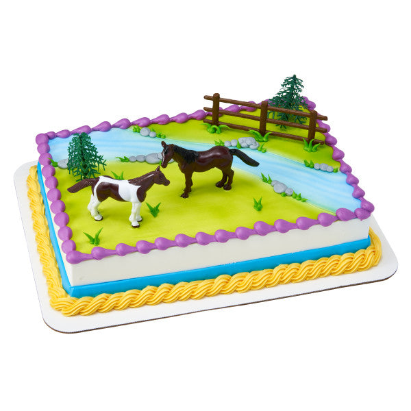 Horses, trees, and Fence Birthday Cake Kit 3 Piece