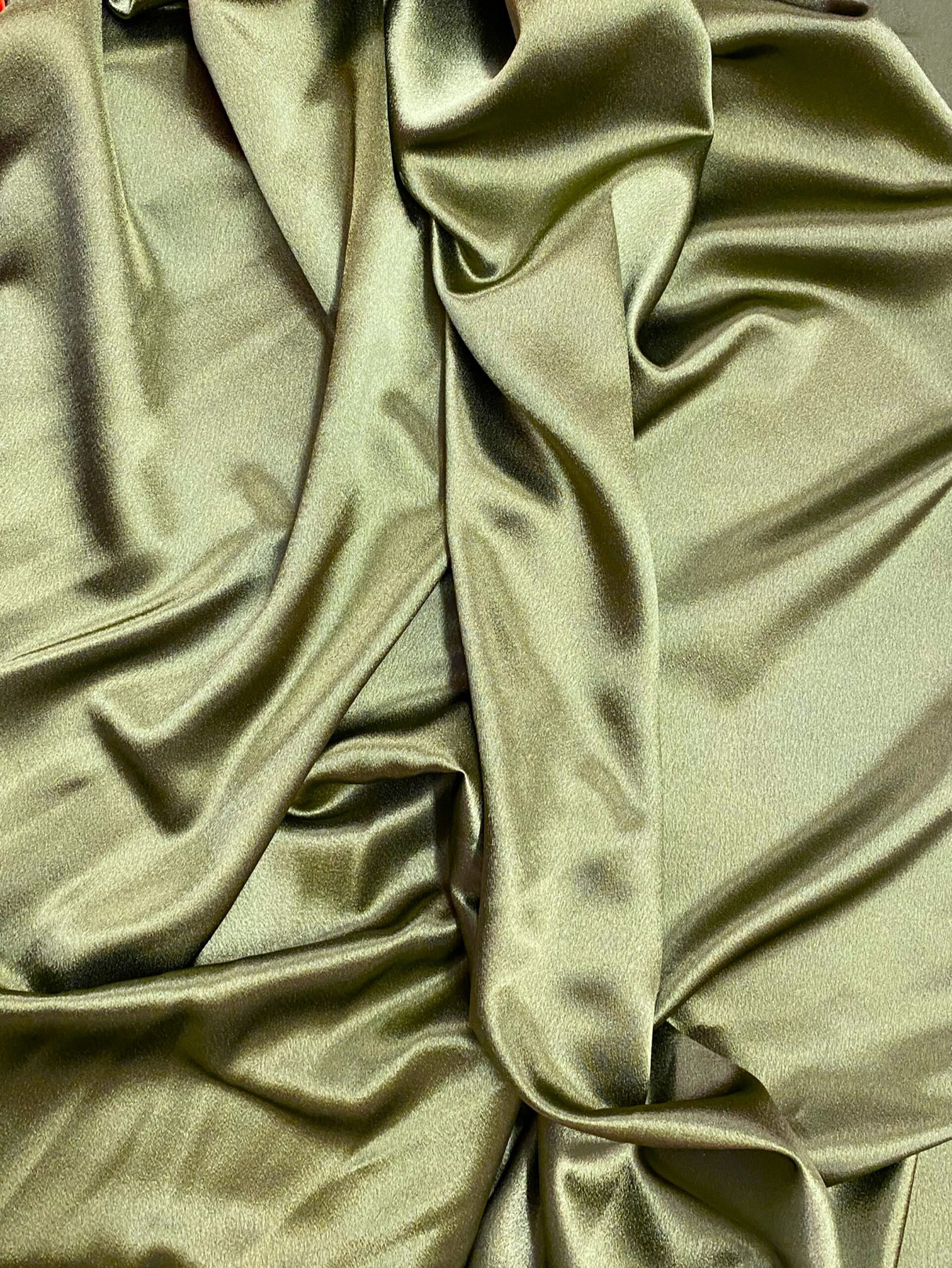 Crepe Satin Polyester Fabric - Olive, Shiny, 58" Width (1 Yard)