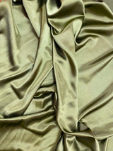 Crepe Satin Polyester Fabric - Olive, Shiny, 58" Width (1 Yard)