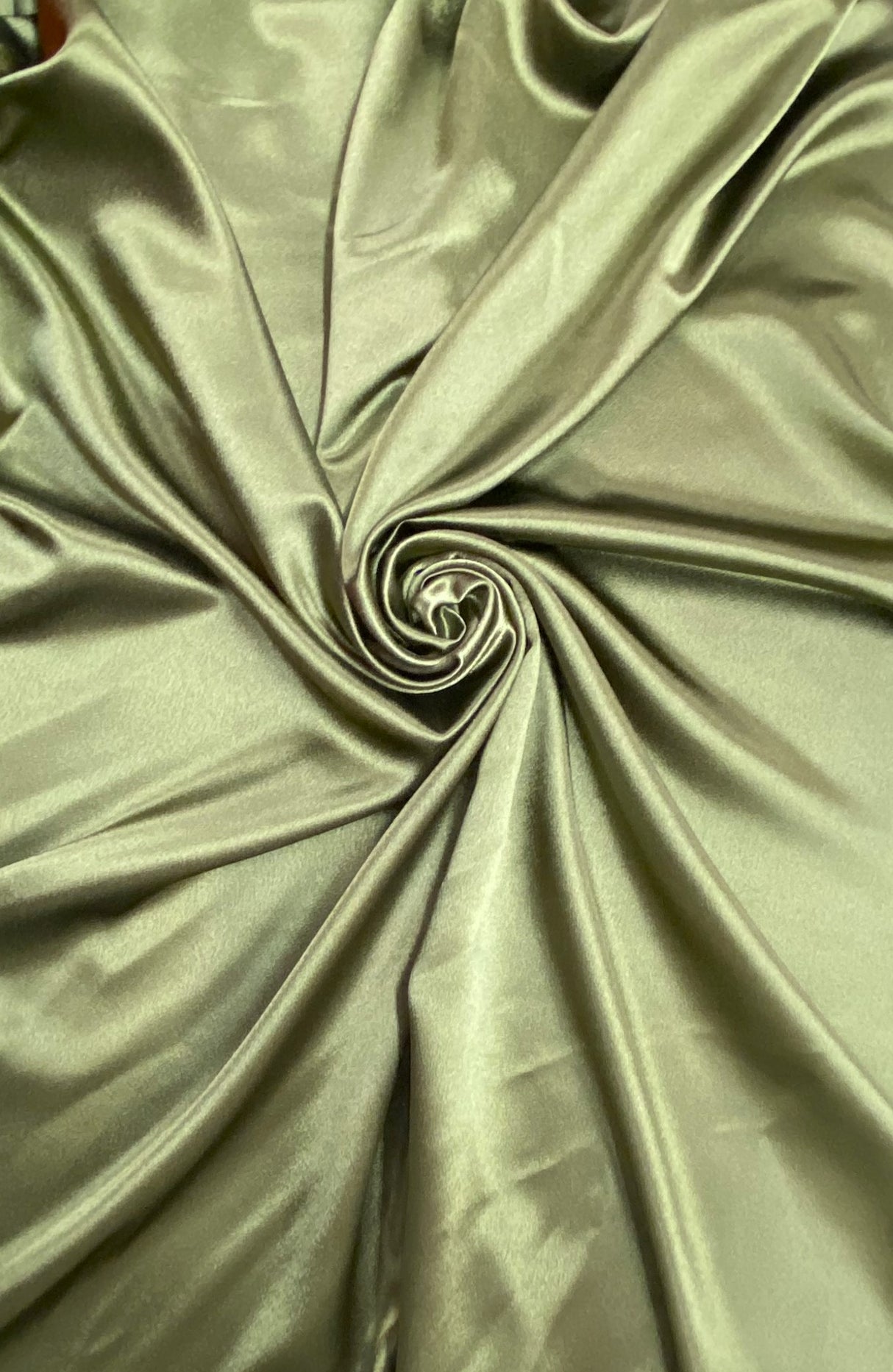 Crepe Satin Polyester Fabric - Olive, Shiny, 58" Width (1 Yard)