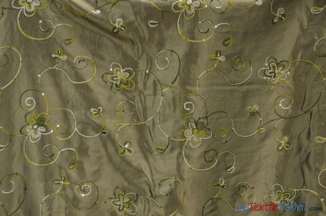 Aurora Taffeta Embroidered Floral Taffeta Fabric - Multi Color Floral Embroidery With Sequins, 54" Width (1 Yard)