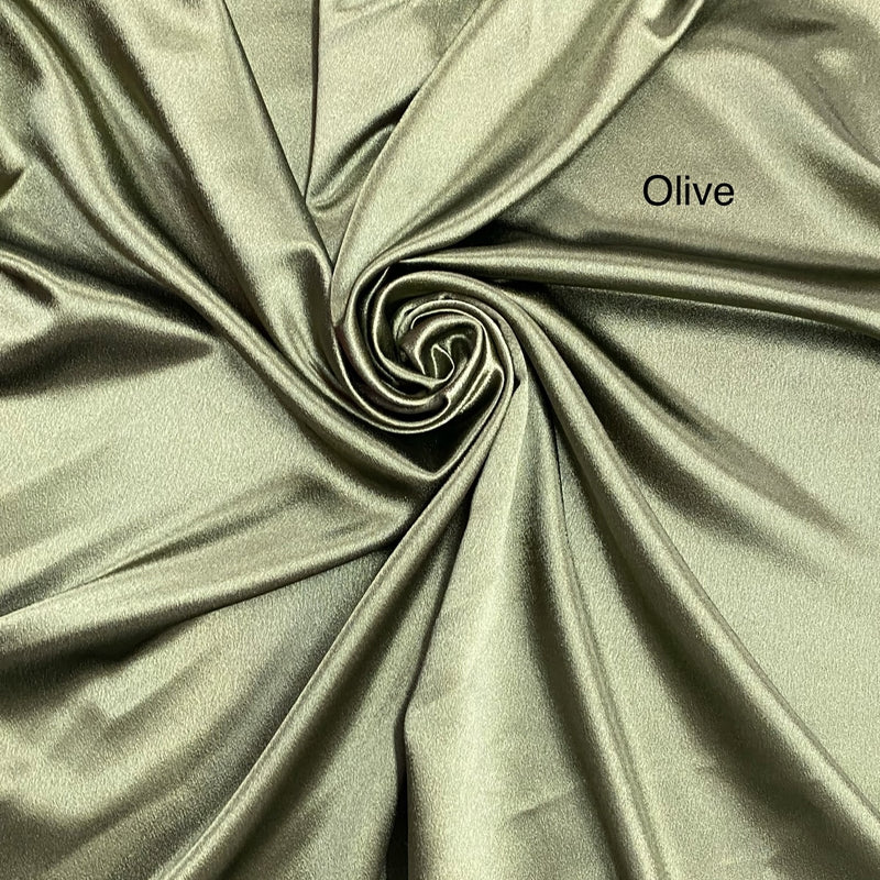 Crepe Satin Polyester Fabric - Olive, Shiny, 58" Width (1 Yard)