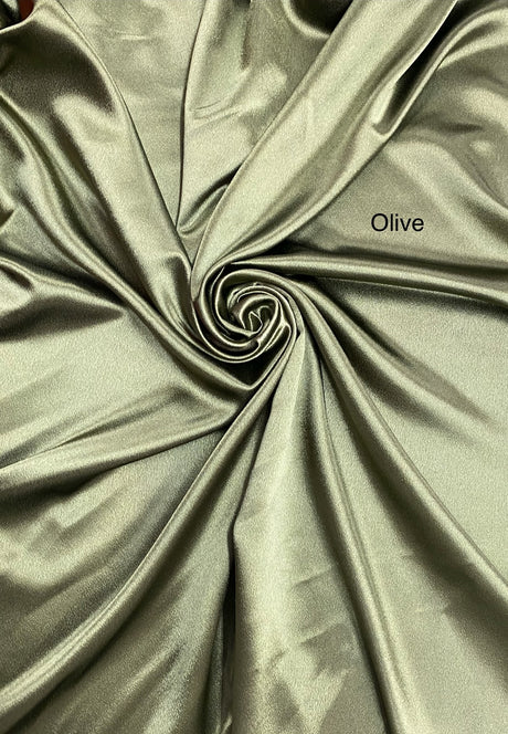 Crepe Satin Polyester Fabric - Olive, Shiny, 58" Width (1 Yard)