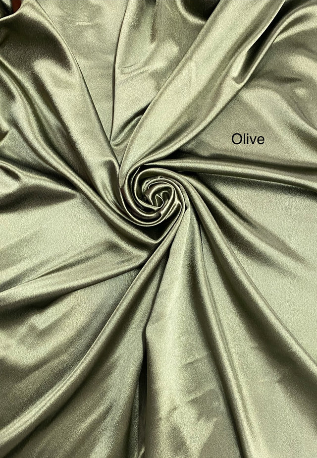 Crepe Satin Polyester Fabric - Olive, Shiny, 58" Width (1 Yard)
