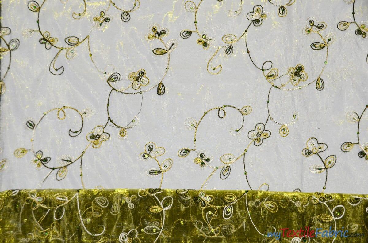 Dahlia Organza Embroidery Polyester Fabric - Embroidered Floral Sheer With Sequins Embellishment, 54" Width (1 Yard)
