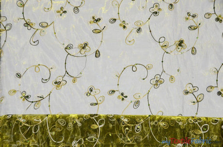 Dahlia Organza Embroidery Polyester Fabric - Embroidered Floral Sheer With Sequins Embellishment, 54" Width (1 Yard)