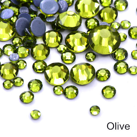 Flat Back Rhinestones Acrylic Fabric - Olive Green, Loose Rhinestones (2MM /6SS, 3MM/ 10SS, 4MM/16SS, 5MM/20SS, 6MM/30SS)