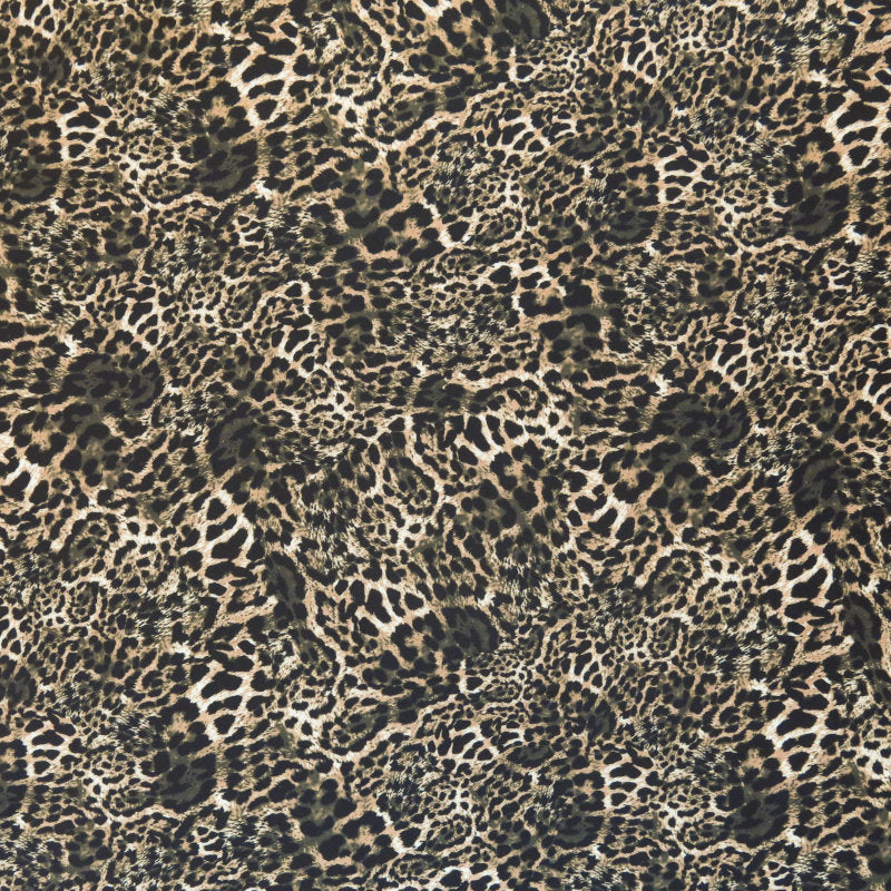 Poly Spandex Swimsuit Fabric - Olive, Black, and Brown Leopard Print