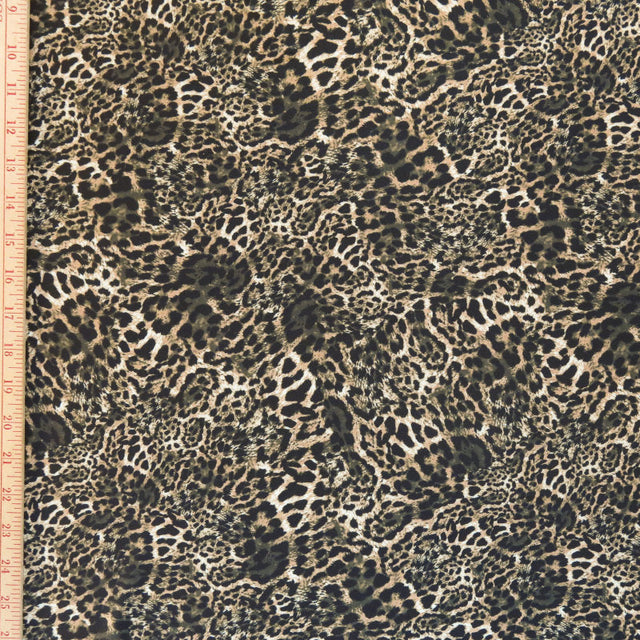 Poly Spandex Swimsuit Fabric - Olive, Black, and Brown Leopard Print
