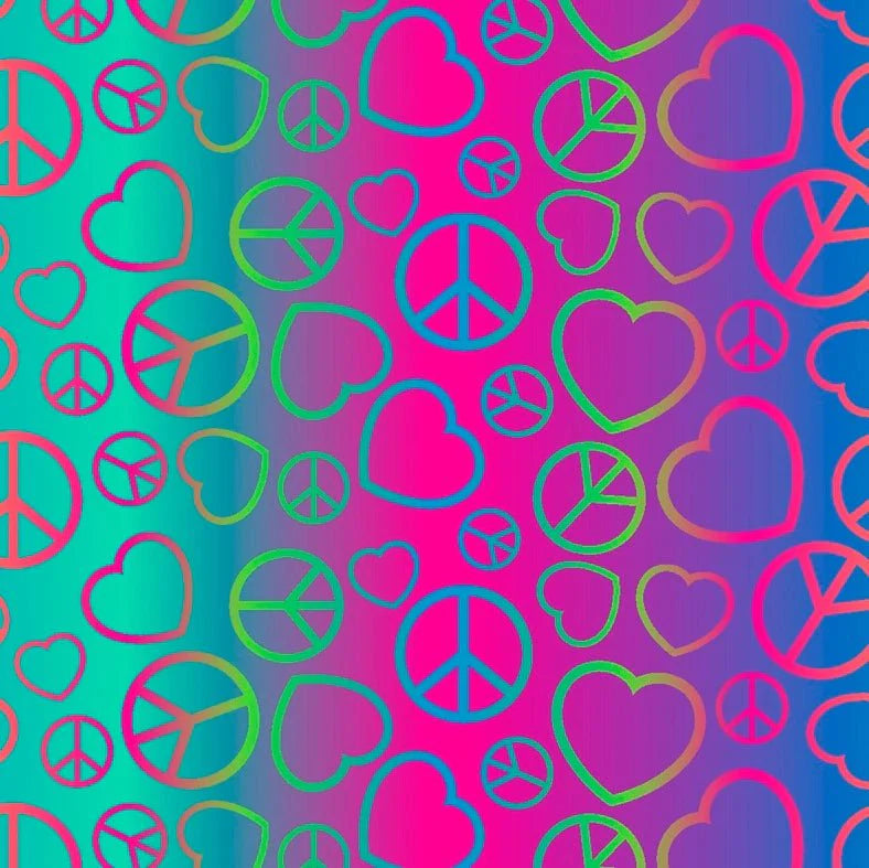 Printed Spandex Ombre Hearts & Peace Symbols
