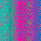 Printed Spandex Ombre Hearts & Peace Symbols