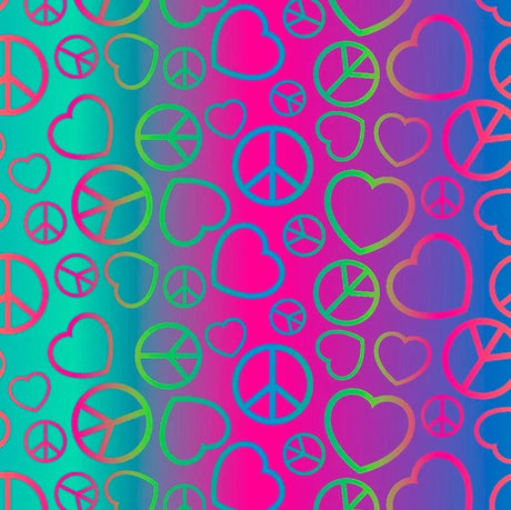 Printed Spandex Ombre Hearts & Peace Symbols