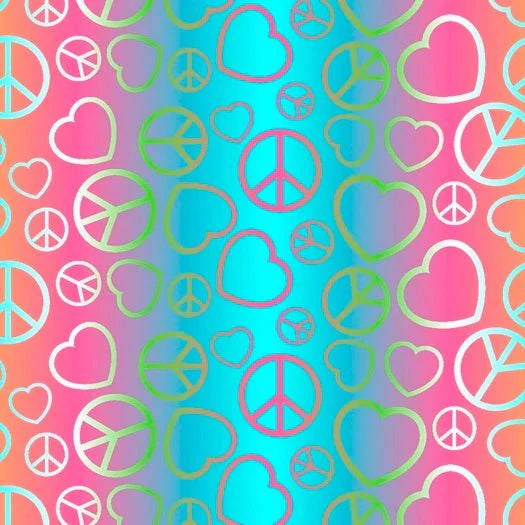 Printed Spandex Ombre Hearts & Peace Symbols