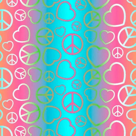 Printed Spandex Ombre Hearts & Peace Symbols