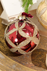 4” Gold & Burgundy Ball Glass Ornament