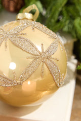 4" Gold Burgundy Ball Glass Ornament Christmas Decor