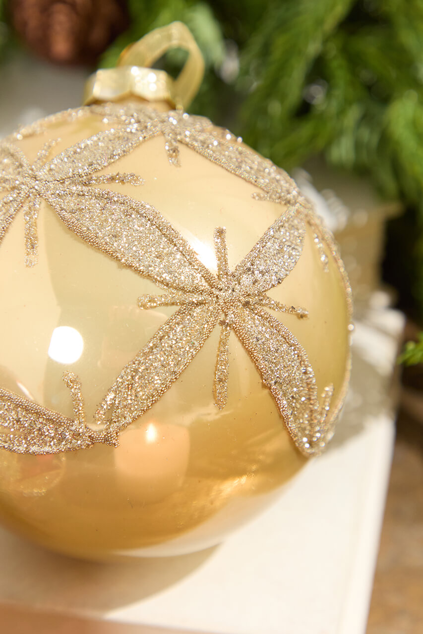 4” Gold & Burgundy Ball Glass Ornament