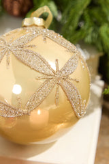 4” Gold & Burgundy Ball Glass Ornament