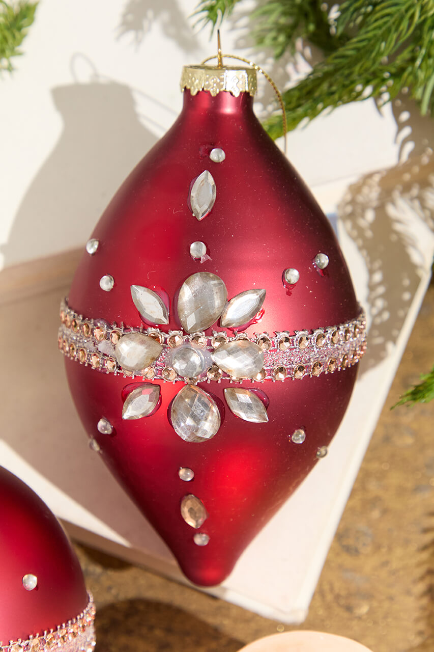 Red Gem Drop Glass Ornament