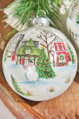4 Inch Village Scene Glass Ornament