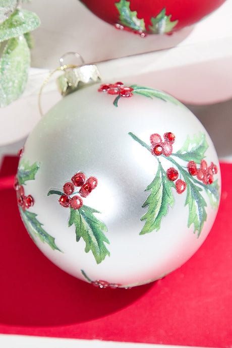Holly Glass Ornament