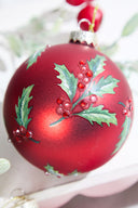 Holly Glass Ornament
