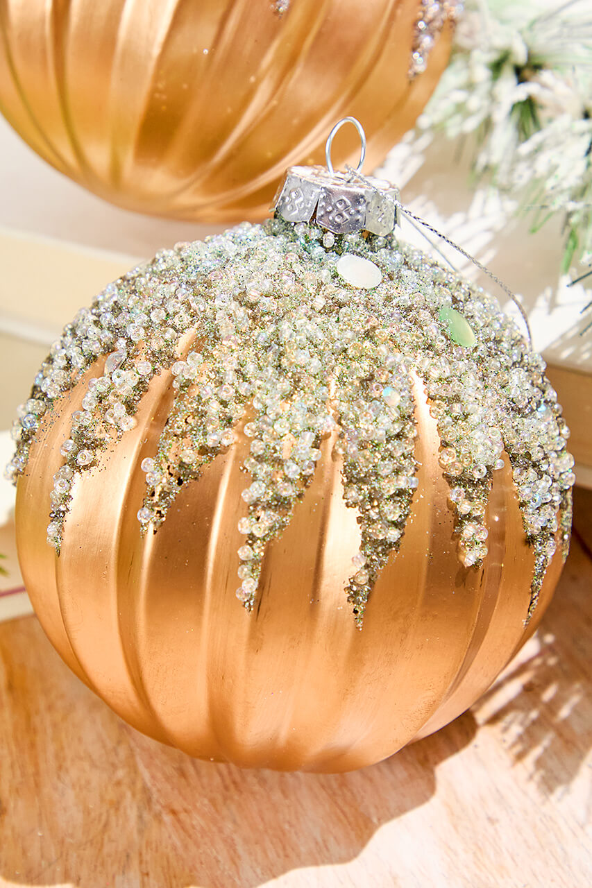 4” Frosted Glass Glitter Ornaments