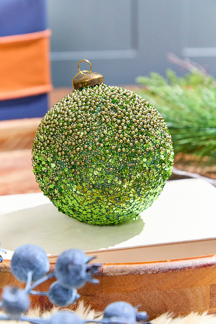 4" Glass Ball Ornament - Green