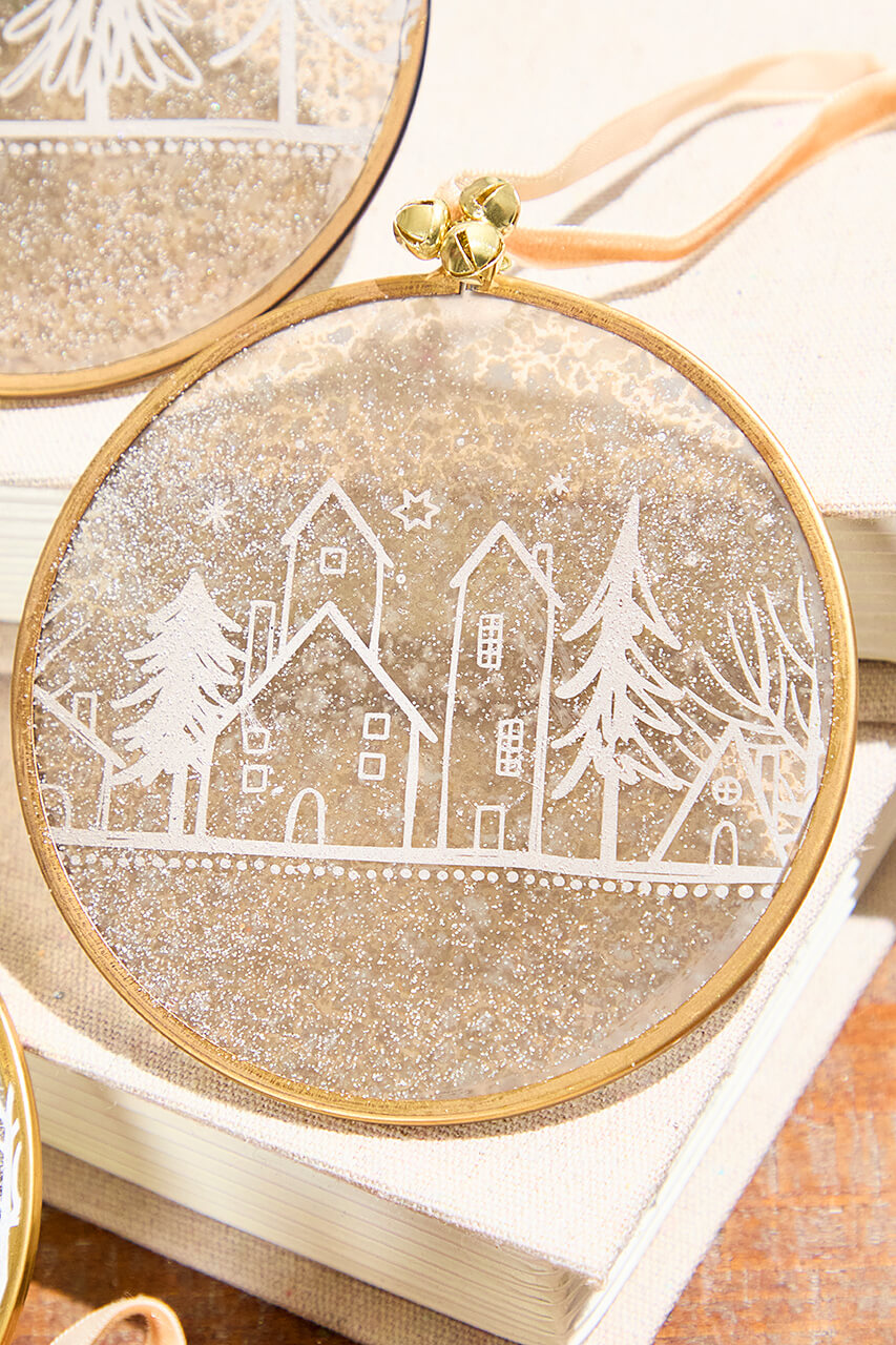 Winter Scene Glass Ornament