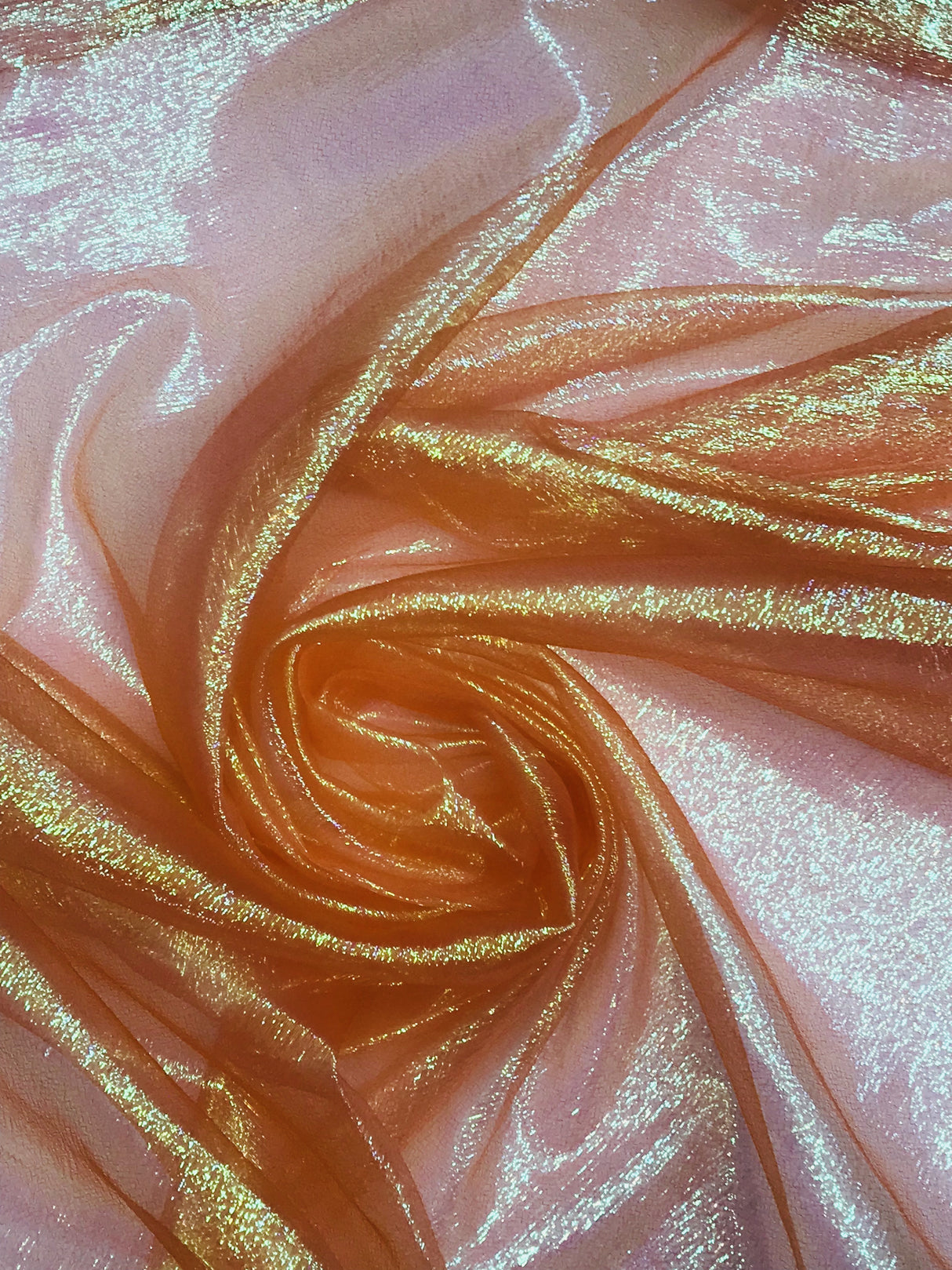 Orange Crush Polyester Organza Fabric - Orange, Sheer Iridescent Shimmer, 45" Width (1 Yard)