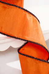 4" x 10 Yard Orange Dupioni with Black Tinsel Edge Ribbon