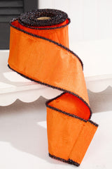 4" x 10 Yard Orange Dupioni with Black Tinsel Edge Ribbon
