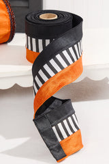 4" x 10 Yard Black and White Striped Halloween Ribbon