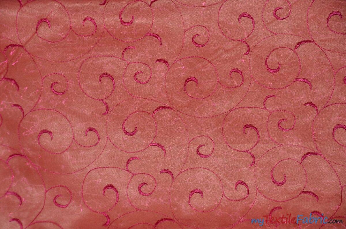 Swirl Organza Polyester Fabric - Embroidered Swirl Sheer, 52/54" Width, Multiple Colors (1 Yard)