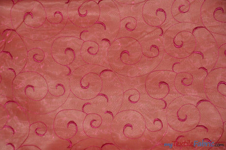 Swirl Organza Polyester Fabric - Embroidered Swirl Sheer, 52/54" Width, Multiple Colors (1 Yard)